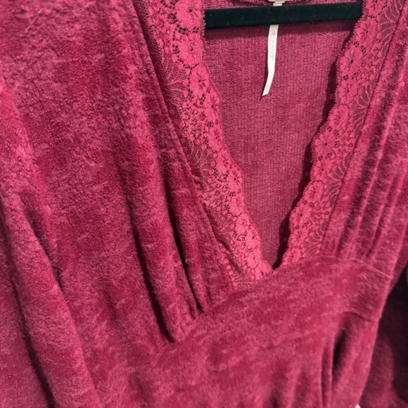 Free People Boho Lace Trim Deep V Fit & Flare Dress Velvet Burnout Pockets Fall - Picture 6 of 16